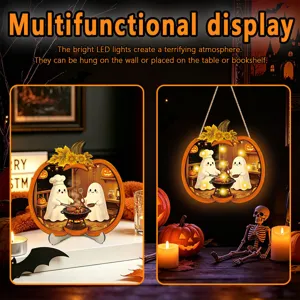 Halloween LED pumpkin wooden hanging sign tabletop ghost light decor multifunctional display