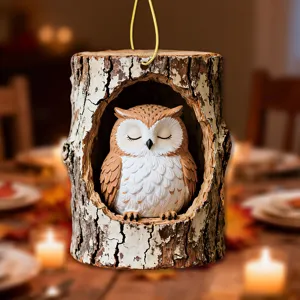 Acrylic owl hanging ornament tree hole decor mini flat pendant for home decoration