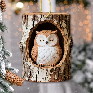 Christmas tree owl ornament acrylic hanging decor holiday party winter indoor decoration