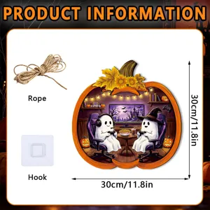 Halloween wooden ghost gaming hanging sign with rope and hook 30cm festive wall decor