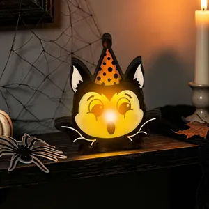 Halloween wooden lighted bat decor retro style tabletop ornament for spooky holiday party home decor