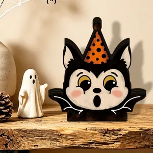 Retro Halloween wooden luminous bat ornament tabletop decor for festival party home indoor