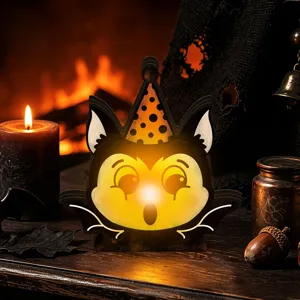 Vintage wooden Halloween glowing bat tabletop decoration party ornament light up decor.
