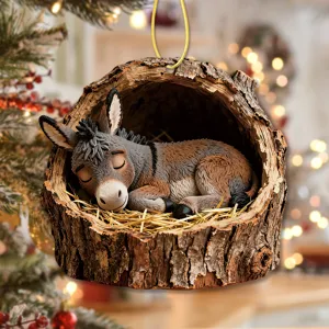 Christmas tree sleeping donkey acrylic hanging ornament cute holiday decor festive party gift
