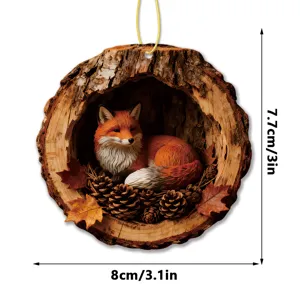 Acrylic fox tree hole hanging ornament autumn decoration pendant 7.7x8cm for home decor gift