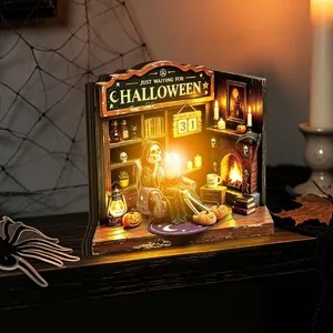 Halloween glowing wooden book nook desktop decoration LED light up party ornament