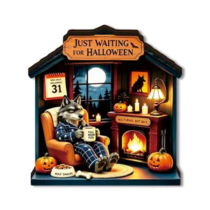 Halloween wooden desktop decoration LED light up scary party table sign spooky room decor