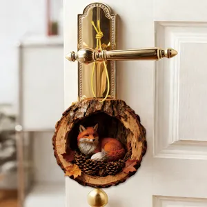 Fox tree hole hanging ornament, cute woodland animal autumn door pendant decor sign.