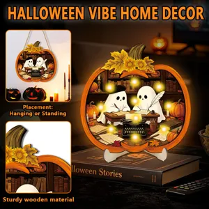 Halloween pumpkin ghost wooden light-up sign for desktop hanging home decor gift