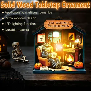 Halloween LED wooden tabletop ornament retro festival party home desk decor decoration