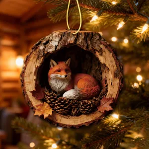 Cute fox tree hole Christmas ornament pendant for holiday tree hanging decoration home decor