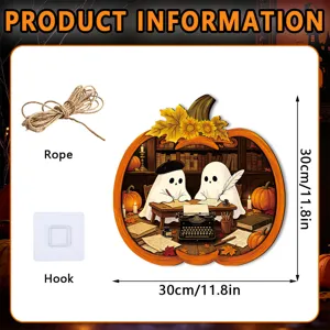 Halloween wooden hanging plaque pumpkin ghost decor with rope hook 30x30cm sign