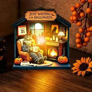 Halloween glowing wooden desktop ornament miniature diorama festive party table decoration