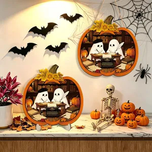 Halloween glowing wooden hanging sign desktop ornament cute ghost pumpkin decor for party