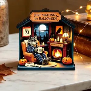 Halloween wooden glowing tabletop decoration ornament festive party atmosphere tabletop stand