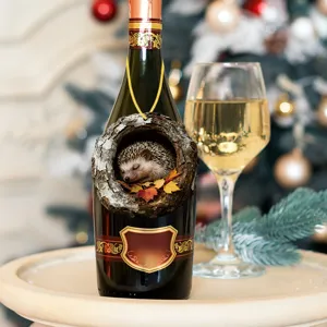 Detailed view of cute sleeping hedgehog tree hole hanging ornament for holiday decor tree.