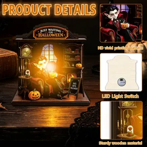 Halloween LED lighted wooden miniature tabletop decoration vampire spooky home decor