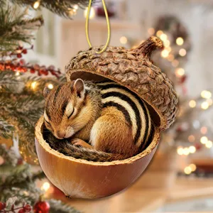 Cute chipmunk acorn acrylic hanging ornament Christmas tree holiday decoration cute animal pendant