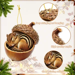 Acrylic chipmunk acorn hanging ornament for holiday home tree decoration and festive party.