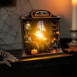 Halloween wooden glowing desktop decoration LED light vampire pumpkin party table ornament