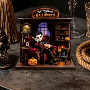 Halloween wooden glowing desktop ornament gothic vampire diorama holiday party decor props