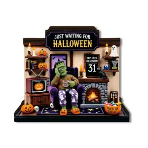 Halloween light-up wooden desktop decoration featuring cute Frankenstein monster design for parties.