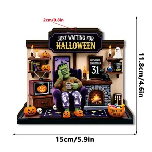 Halloween LED wooden desktop ornament decoration spooky party tabletop display props item
