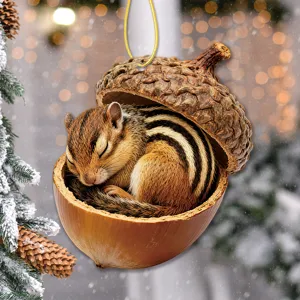 Cute chipmunk inside acorn acrylic hanging ornament for Christmas tree holiday decoration