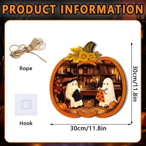 Halloween pumpkin wooden hanging sign glowing wall decor plaque 30cm with rope hook