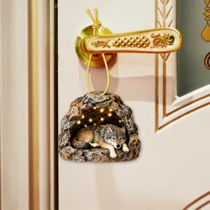 Wolf resin hanging ornament with LED lights for home wall tree hole pendant decor item