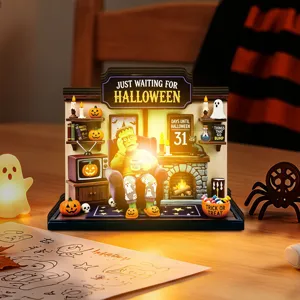 Halloween LED wooden desktop ornament glowing tabletop decor festival party atmosphere piece