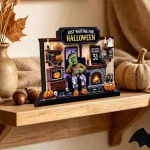Halloween wooden tabletop decoration layered sign with Frankenstein spooky party desktop display item
