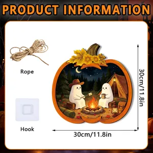 Halloween pumpkin ghost camping wooden hanging sign decoration with rope and hook 30cm