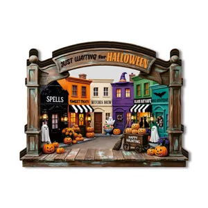 Halloween wooden luminous tabletop decor spooky festival party lighting ornament display