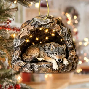 Wolf Cave Christmas Tree Hanging Ornament Acrylic Pendant Festive Holiday Home Decor