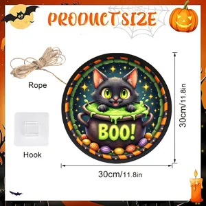 Halloween gatto nero targhetta sospesa decorazione con corda gancio 30cm festa muro