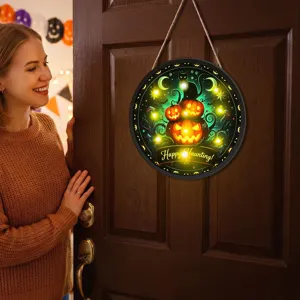 Targa da appendere a zucca luminosa di Halloween, decorazione murale LED festa.