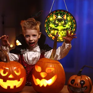 Targa sospesa gatto nero luminosa di Halloween decorazione murale per festa casa interna