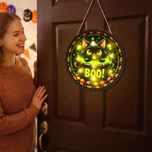 Halloween luminoso gatto nero appendiporta segno segno parete festa LED decorazione targa