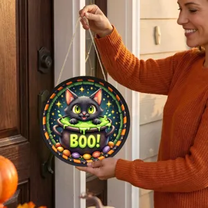 Halloween Gatto Nero Segnale Sospeso Decorazione Murale LED Illuminato Festa Ornament