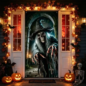 Halloween door banner hanging decoration scary skeleton witch fabric flag for party holiday setup