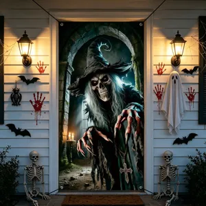 Halloween door banner scary witch porch hanging decoration outdoor party background flag