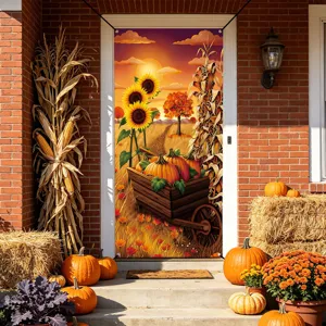 Thanksgiving door banner autumn harvest pumpkin sunflower decor festival hanging fabric curtain
