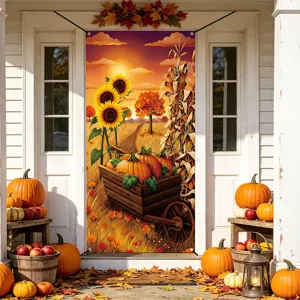 Thanksgiving Autumn Harvest Door Banner Pumpkin Sunflower Fabric Decor Hanging Flag!