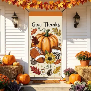 Thanksgiving Day Door Curtain Pumpkin Turkey Banner Fabric Hanging Flag Fall Harvest Autumn Home Party Decoration