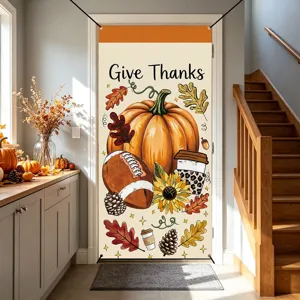 Thanksgiving door banner autumn pumpkin football hanging flag holiday home decor fabric curtain