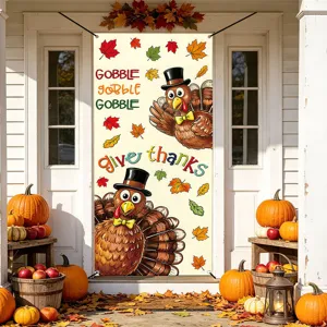 Thanksgiving turkey hanging banner autumn maple leaf porch sign holiday party door decor.