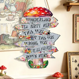 Pancarte suspendue en bois Alice au pays des merveilles décoration murale fête