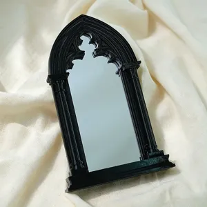 Gothic arched window mirror black decorative tabletop ornament for home room interior decor.