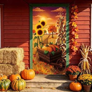 Thanksgiving autumn harvest door banner decoration fabric hanging flag for holiday home decor.